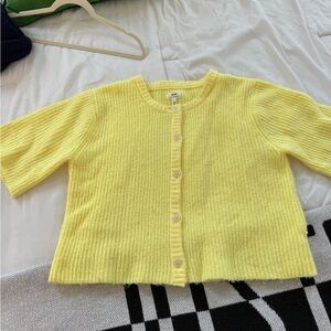 aerie Bright Yellow Short-Sleeve Button Cardigan